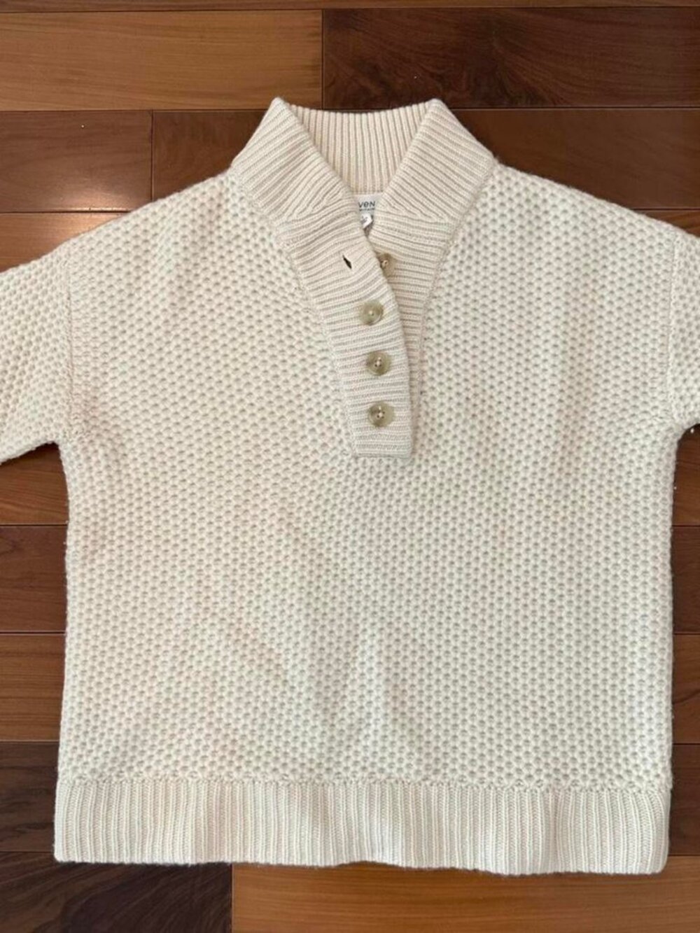 Haven Cream Textured Knit Button-Up Sweater S